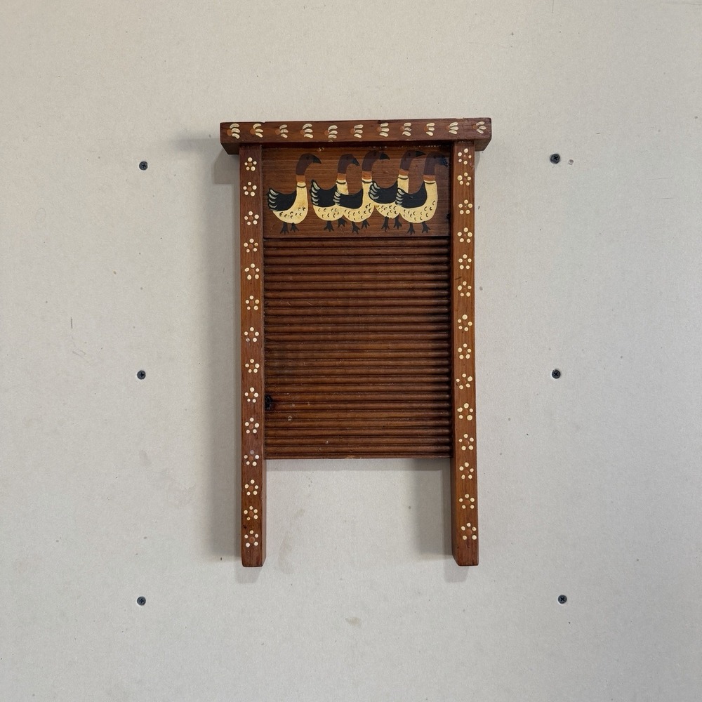Vintage 1980s Hand Painted Geese Wooden Washboard Farmhouse Wall Decor